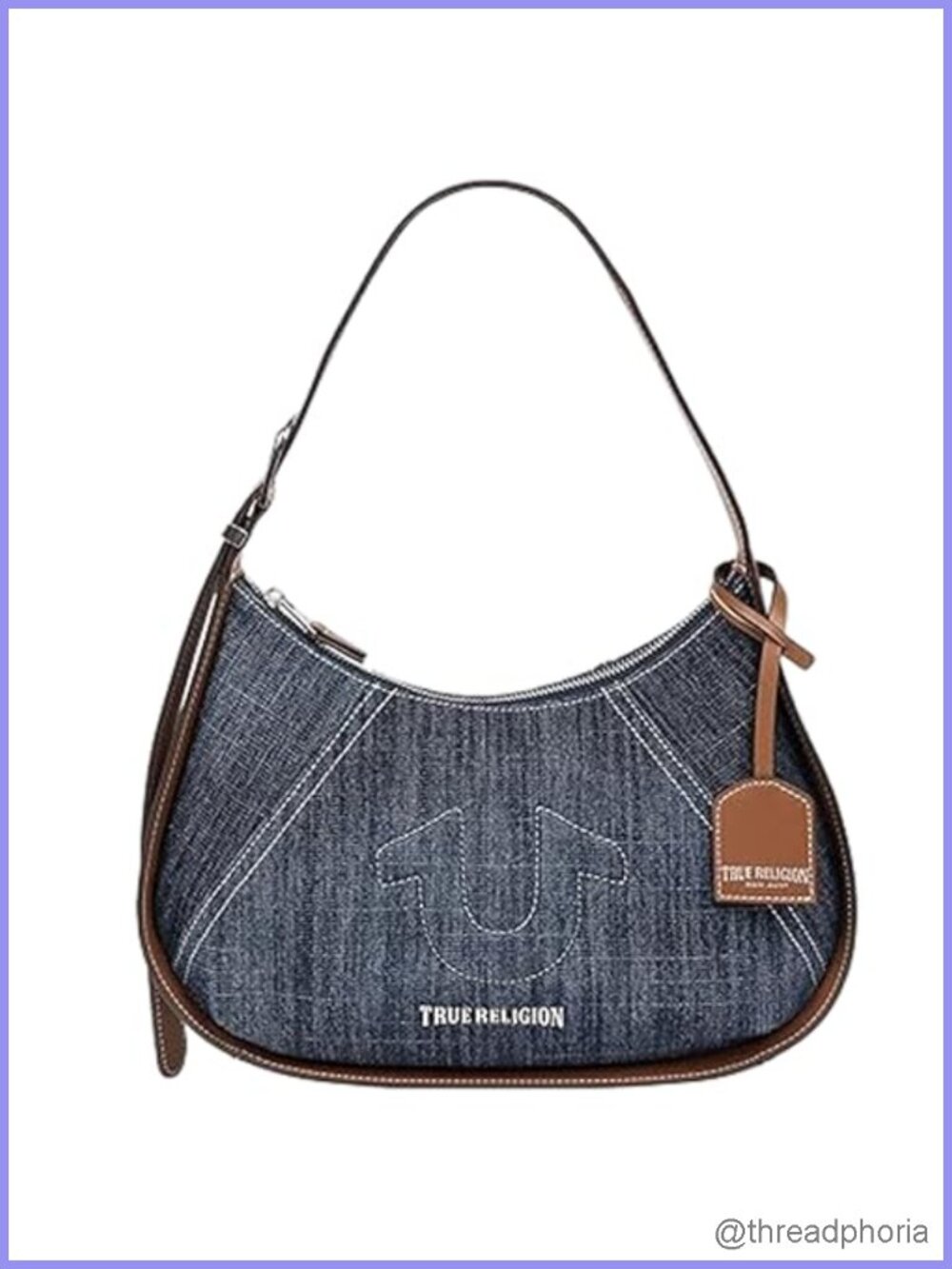 Hobo Bag Zip Closure Shoulder Purse Adjustable Strap Polyester Cotton Blend